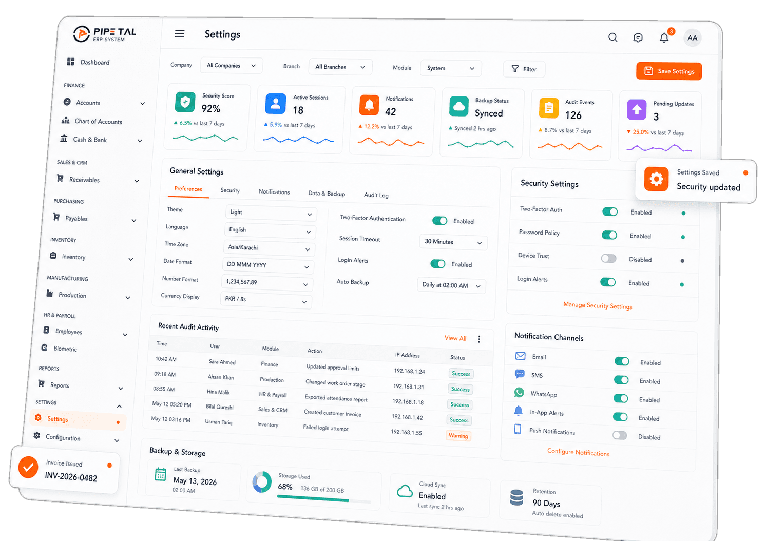 Settings & Administration dashboard preview