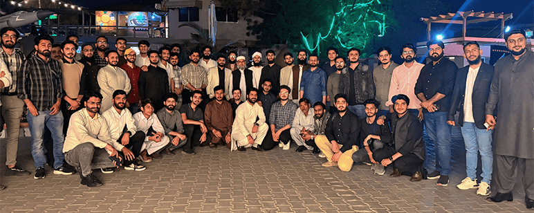 Team gathering at evening event